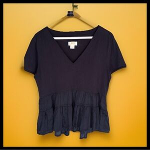 Maeve Anthro Black Tiered V-Neck S Blouse 100% cotton